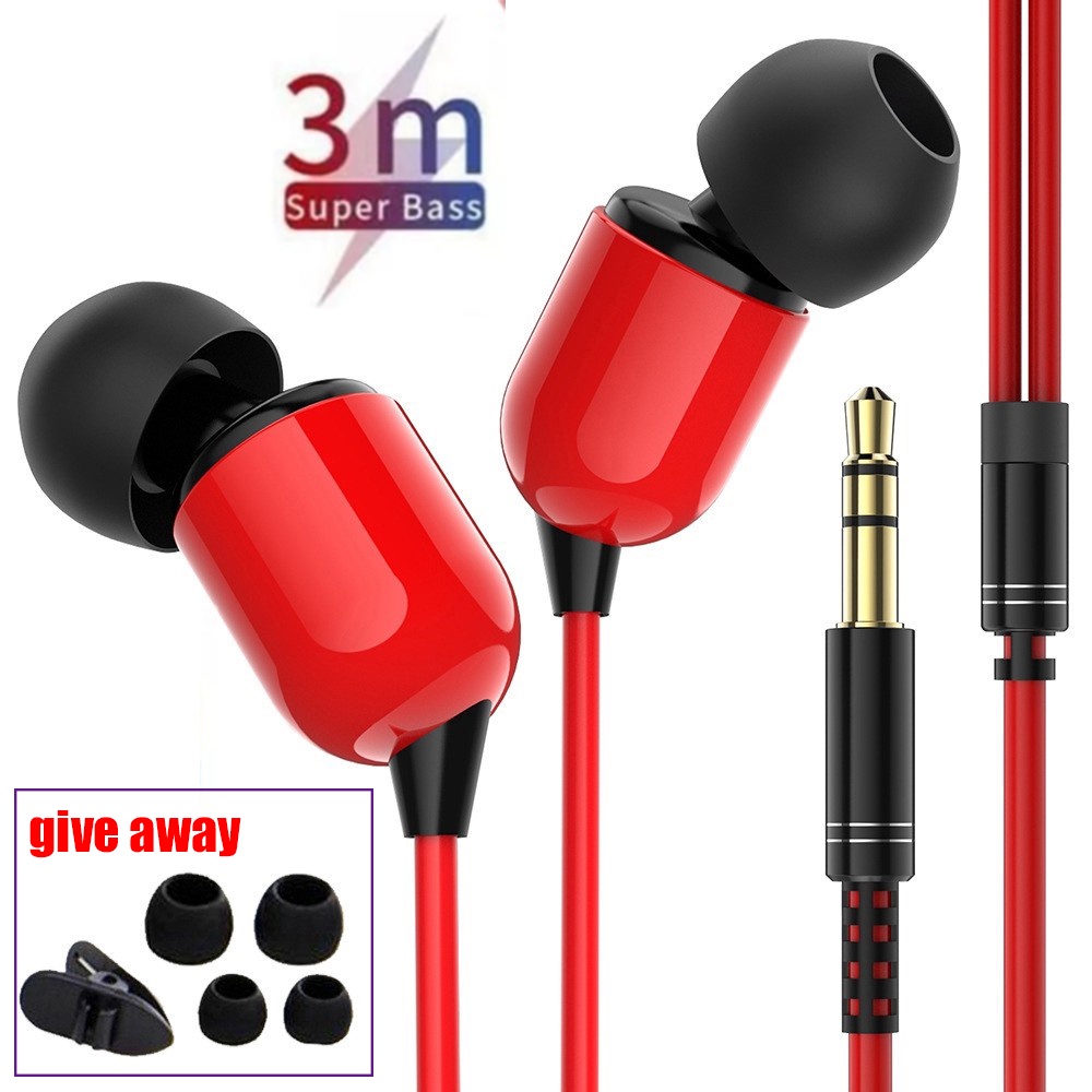 Chất lượng cao Tai nghe dài 3M trong tai Màn hình tai nghe có dây Tai nghe 3.5mm Tai nghe âm thanh nổi cho máy tính