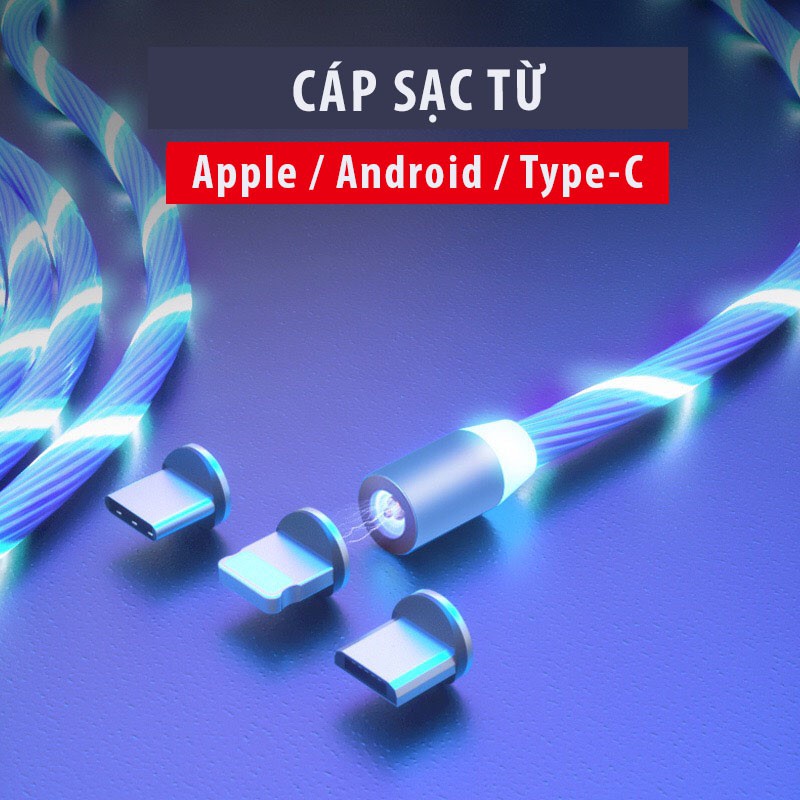 Cáp Sạc Nam Châm Phát Sáng Đèn Led Xoay 360 Độ Dành Cho Iphone, Android, Type-C