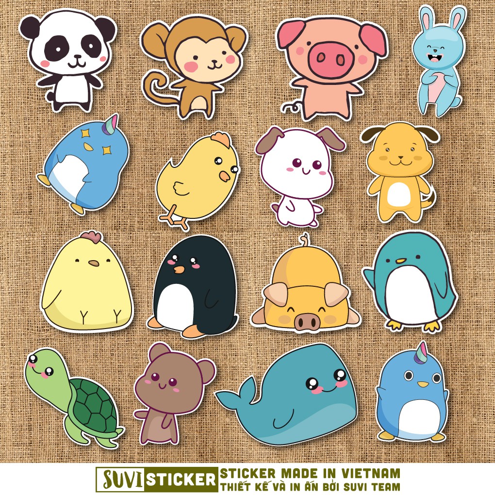 50 Sticker Kawaii Animal chống nước sticker dán laptop, điện thoại, đàn guitar, mũ bảo hiểm, vali. MSP: A02