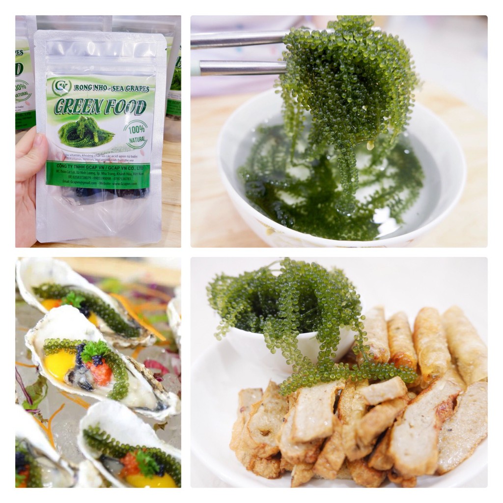 Rong nho biển hộp 200gram - Hộp 100gr ( 5 túi rong ) -Rong nho tách nước Green Food cao cấp