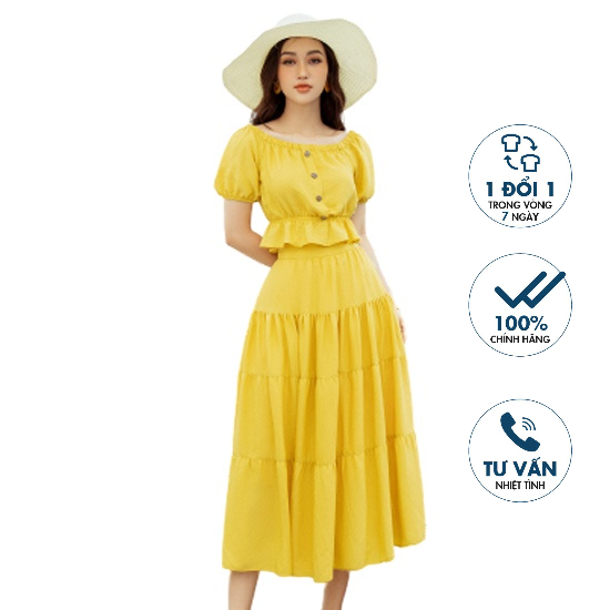 Chân váy xòe ly tầng, cạp chun thân sau Emspo J1099