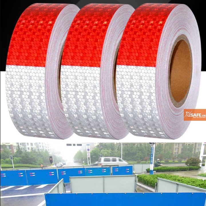 BĂNG KEO PHẢN QUANG CHỮ NHẬT ĐỎ TRẮNG 1M