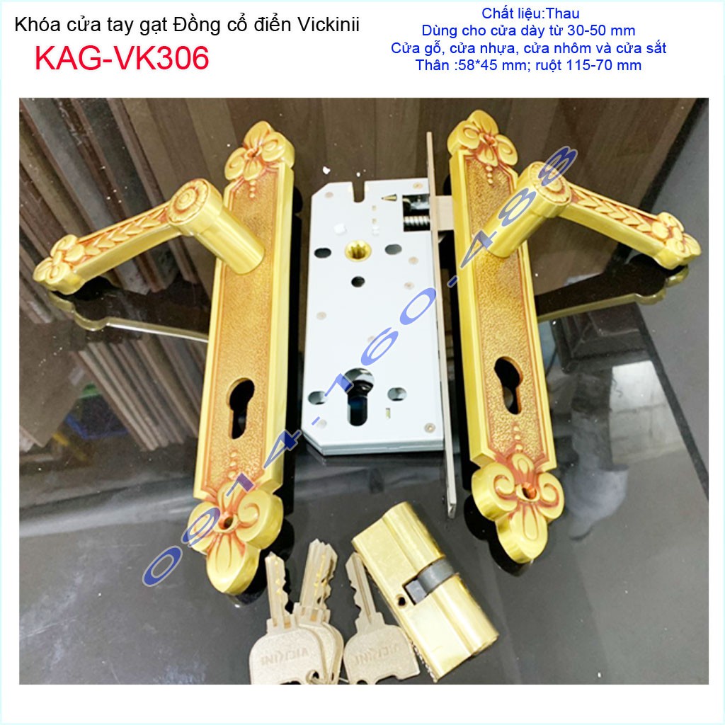 Khóa cửa vàng đồng cao cấp KAG-VK306, Khóa cửa phong cách Hoàng Gia mạ vàng đồng cao cấp