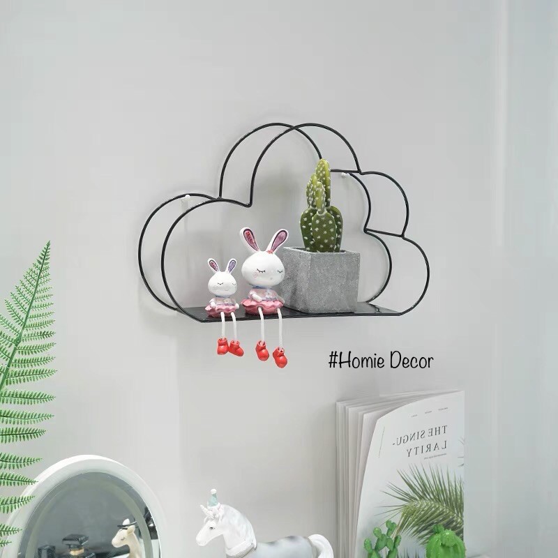 [Có đèn] Kệ đám mây decor tường siêu xinh - Khung sắt trang trí hình đám mây, kệ mỹ phẩm