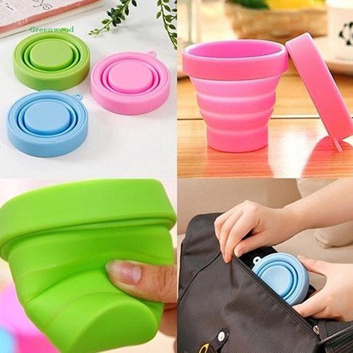 Cốc silicone uống nước gấp gọn kèm nắp đậy đa năng