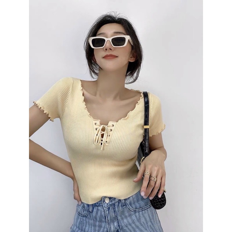 Áo len cộc tay đan ngực sexy