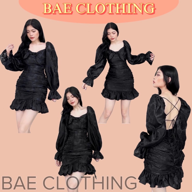 ĐẦM ĐEN TAY DÀI JAMIE DRESS thiết kế tay phồng điểm nhấn thắt dây sau lưng sexy cho các dịp lễ cuối năm chất vải dày dặn
