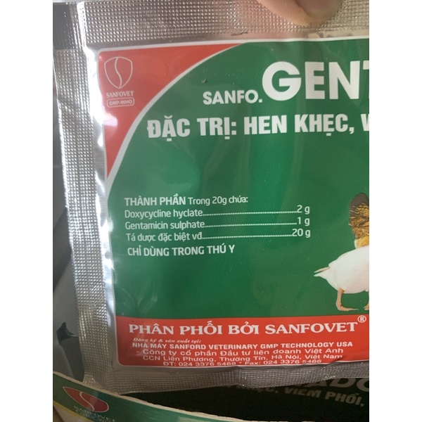 20g GENTADOX - hen khẹc, viêm phổi, tiêu chảy dùng tốt cho gà, vịt, ngan, ngỗng, cút, heo, bê, nghé