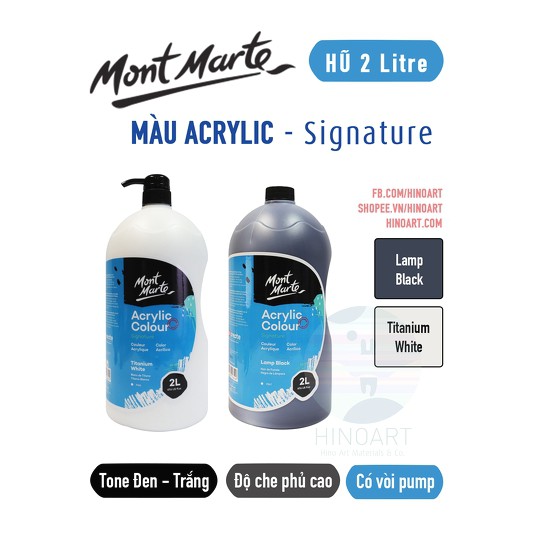 Màu Acrylic Mont Marte 2L (chai có vòi) - Lamp Black/Titanium White