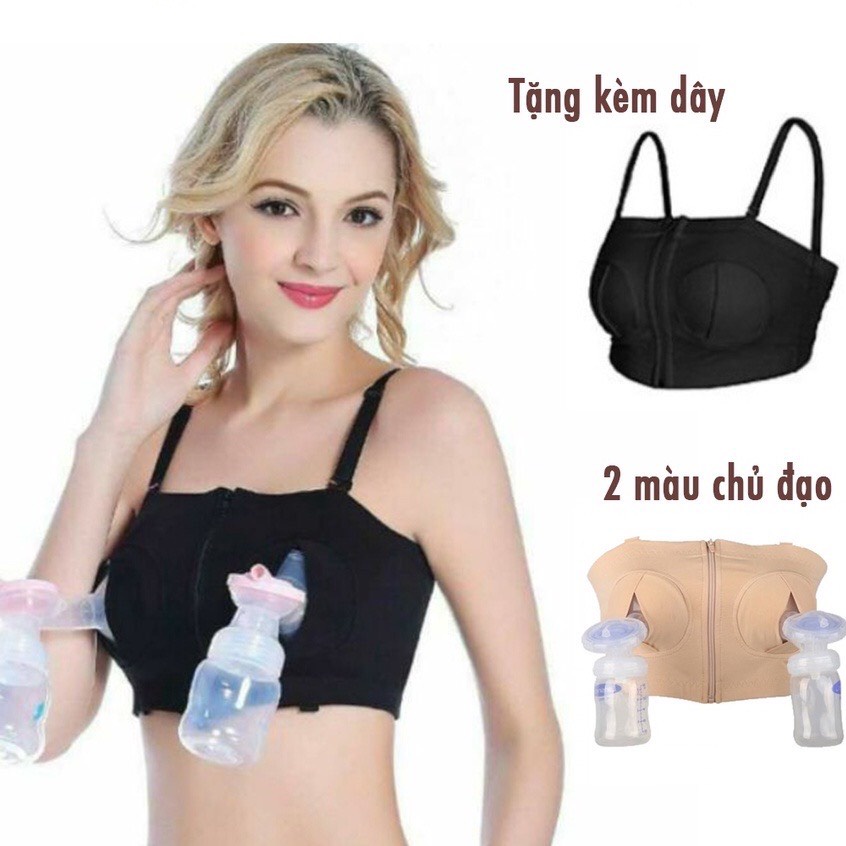 Áo hút sữa rảnh tay tặng kèm dây - Áo hút sữa cotton co giãn 4 chiều freesize có khuy cài, ôm gọn bầu ngực