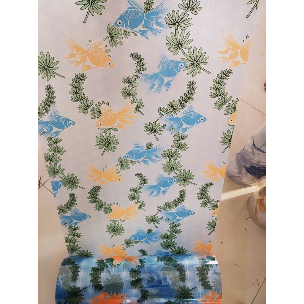 Decal dán kính khổ 45cm mẫu cá rêu xanh keo sẵn bóc dán
