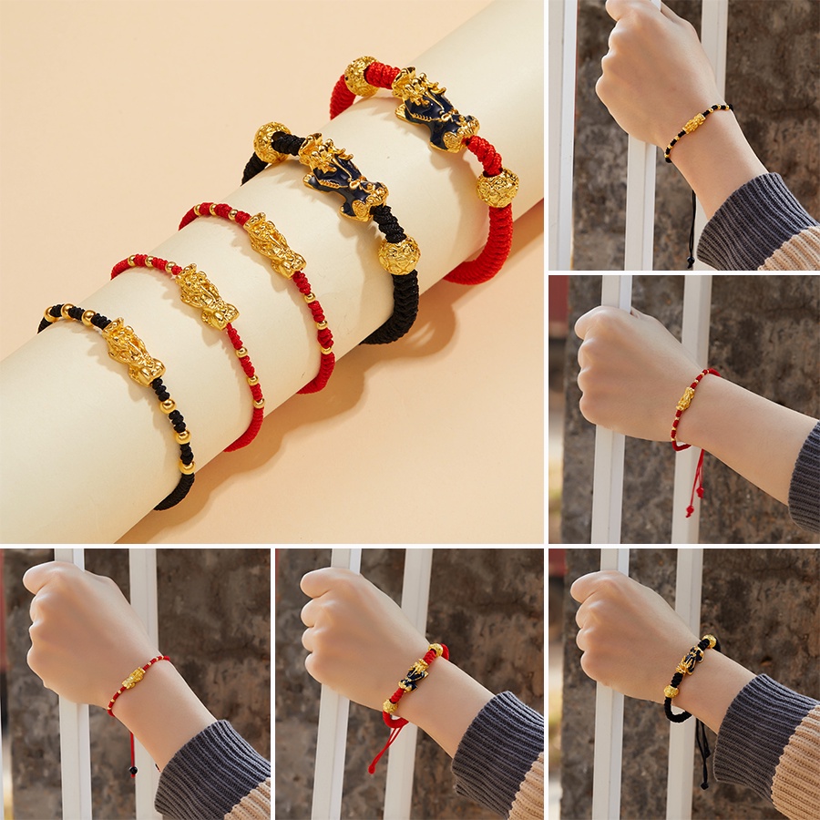 Vòng đeo tay RINHOO FRIENDSHIP dây bện đỏ đen may mắn