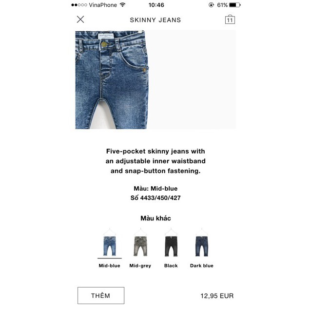 Quần bò mài Zara bé trai