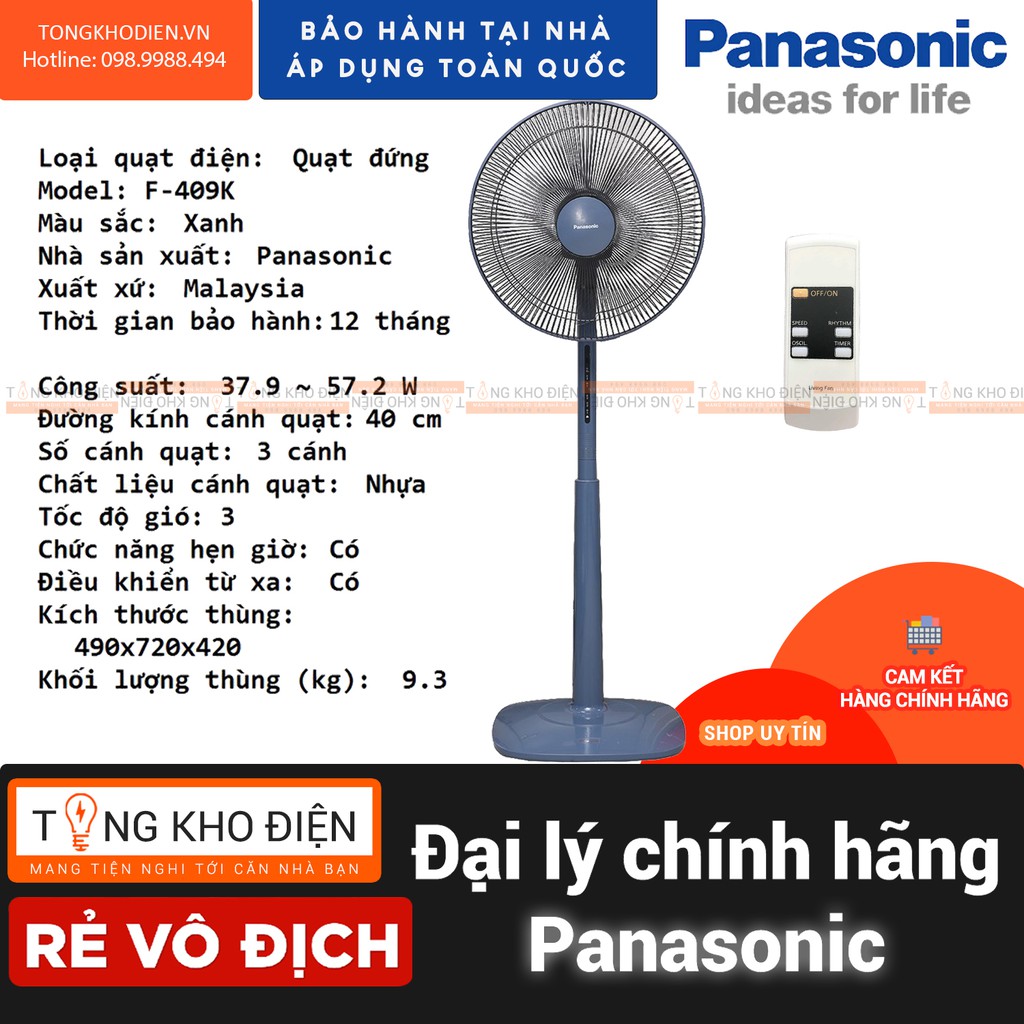 [CHÍNH HÃNG] Quạt cây Panasonic F-409K, có điều khiển từ xa