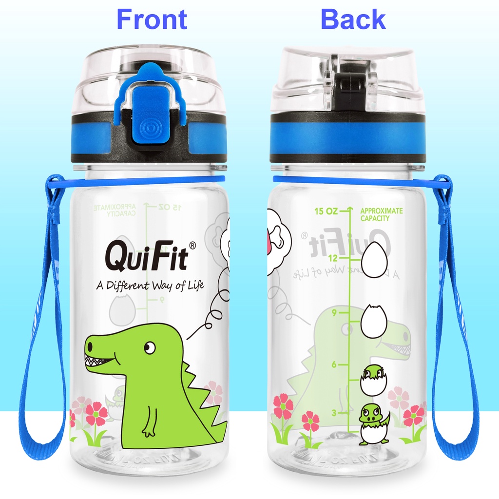 Bình nước Quifit không chứa BPA có vạch đánh dấu thời gian dung tích 450ML cho trẻ em