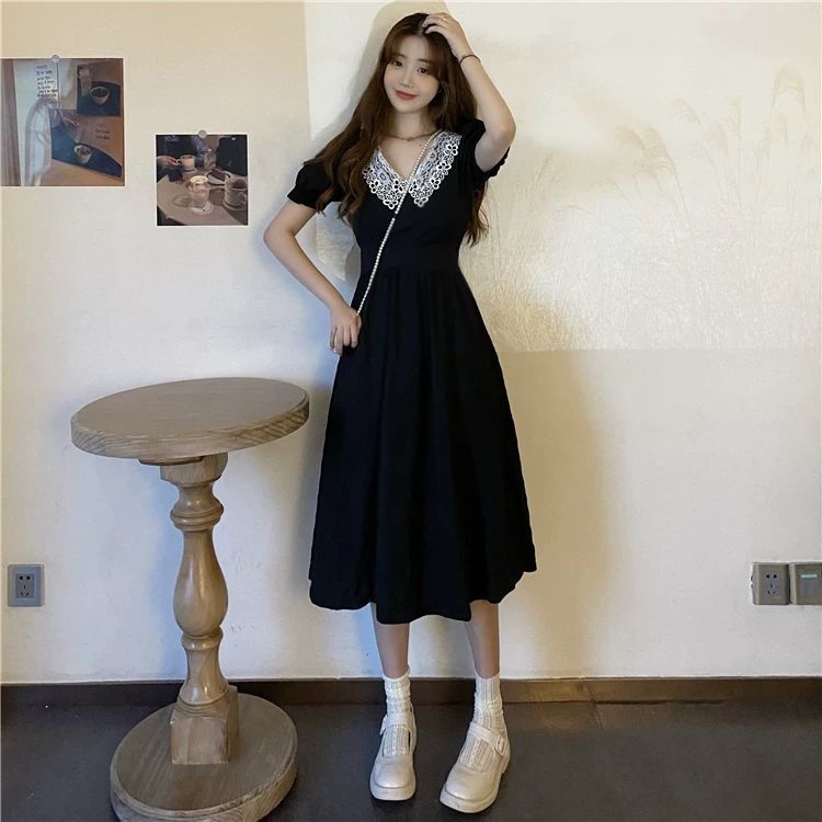 Đầm Perty tay phồng phong cách Hàn Quốc cổ điển thiết kế dễ thương cho nữ