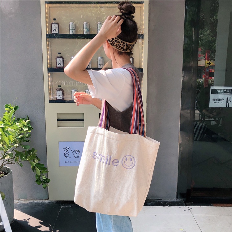 ENVIROSAX Túi đeo vai thêu mặt cười thời trang phong cách Hàn Quốc