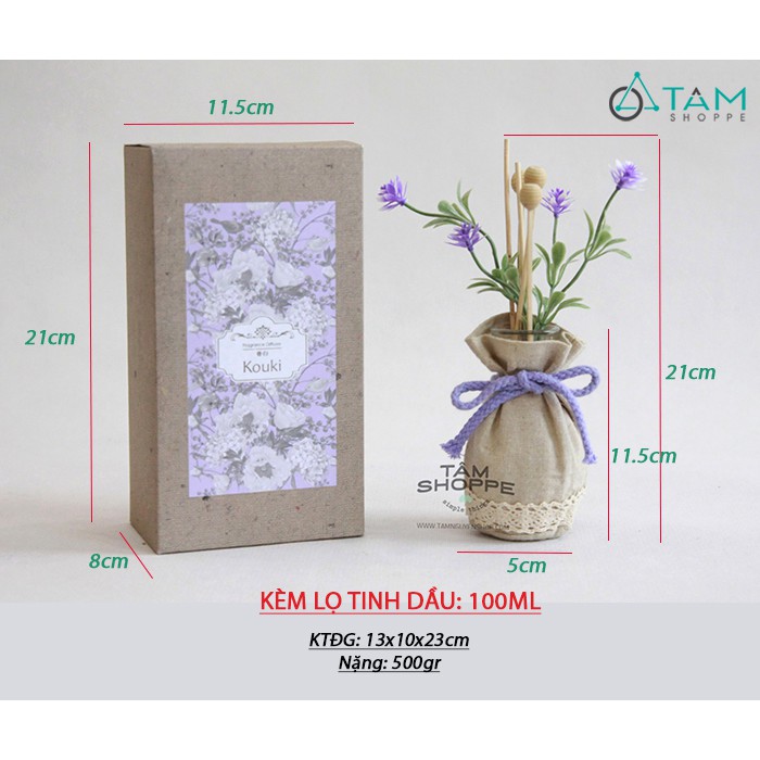 [SẴN TINH DẦU] BộHoa mây tự khuếch tán tinh dầu lọ vải Vintage