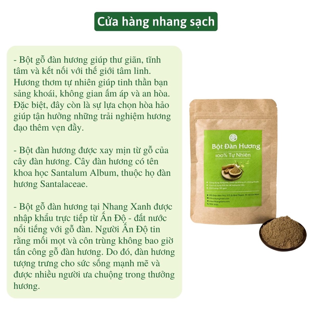 Bột đàn hương Nhang Xanh - 100% từ đàn hương nguyên chất, hương thơm gỗ thiêng Ấn Độ