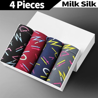 4 lụa sữa nam boxer thoáng khí thân quần lót mềm mại quần lót mịn quần lót chắc chắn graffiti co giãn nam quần lót