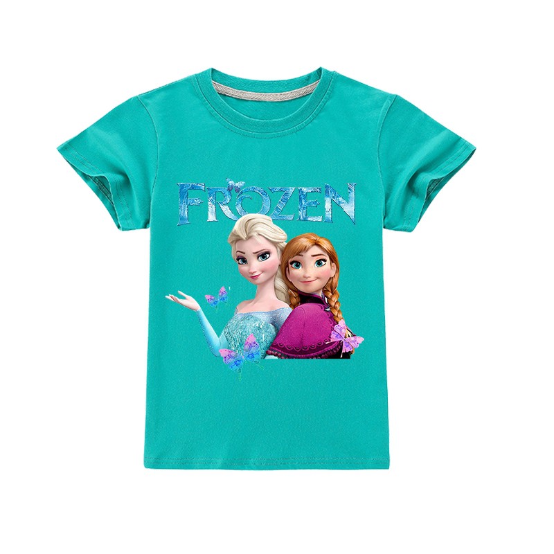 Áo Thun Tay Ngắn In Hoạt Hình Frozen Thời Trang Mùa Hè Cho Bé Gái