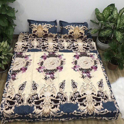 Bộ Ga Phủ Trần Bông 4 Món Vỏ Chăn Lồng Được Ruột MẪU HOÀNG GIA TRẮNG sang trọng trungvbhp_shopalot2
