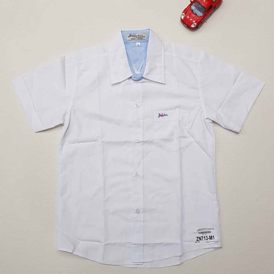 ZN713-M1- Áo sơ mi bé trai, chất thô mềm, ngắn tay, túi ngực, màu trắng, size đại S-XXL, ri10 - Made In Vietnam