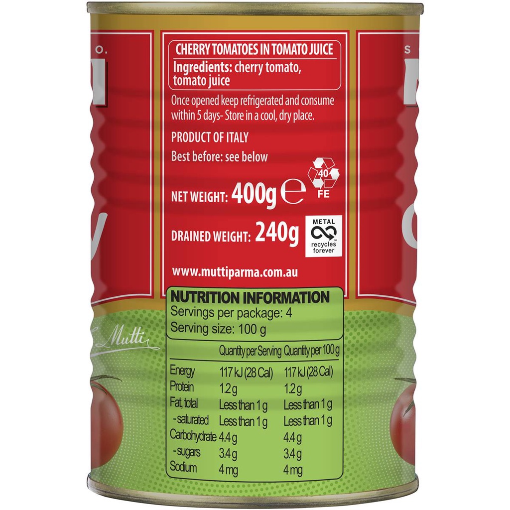 Cà chua Mutti Cherry 400g -Mutti cherry tomatoes 400g