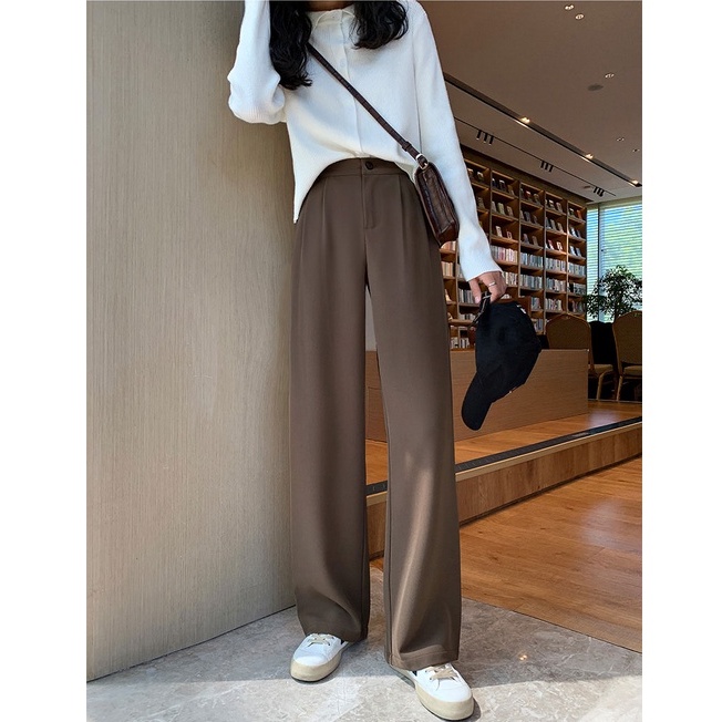 Porozi  Quần Dài Ống Rộng Lưng Cao Phong Cách Hàn Quốc Thời Trang Cho Nữ