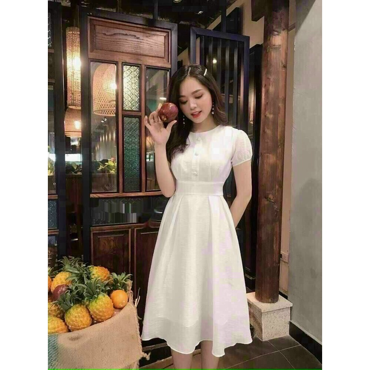 ĐẦM VOAN XÒE NÚT BỌC HAI LỚP DỰ TIỆC KẾT HỢP ĐI LÀM ĐI CHƠI SIÊU XINH DỊU DÀNG PU