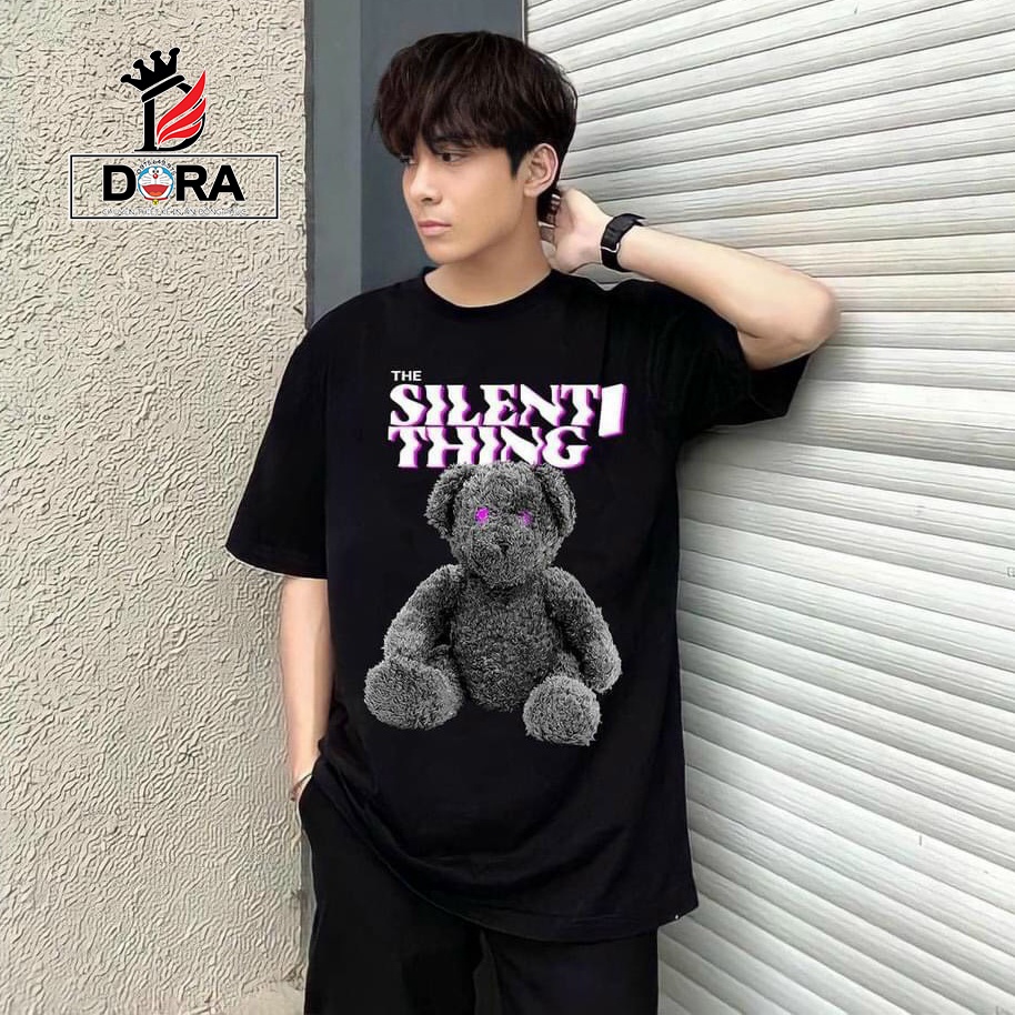 Áo thun cotton Thái tay lỡ unisex cặp đôi nam nữ hình gấu SILENT THING cá tính