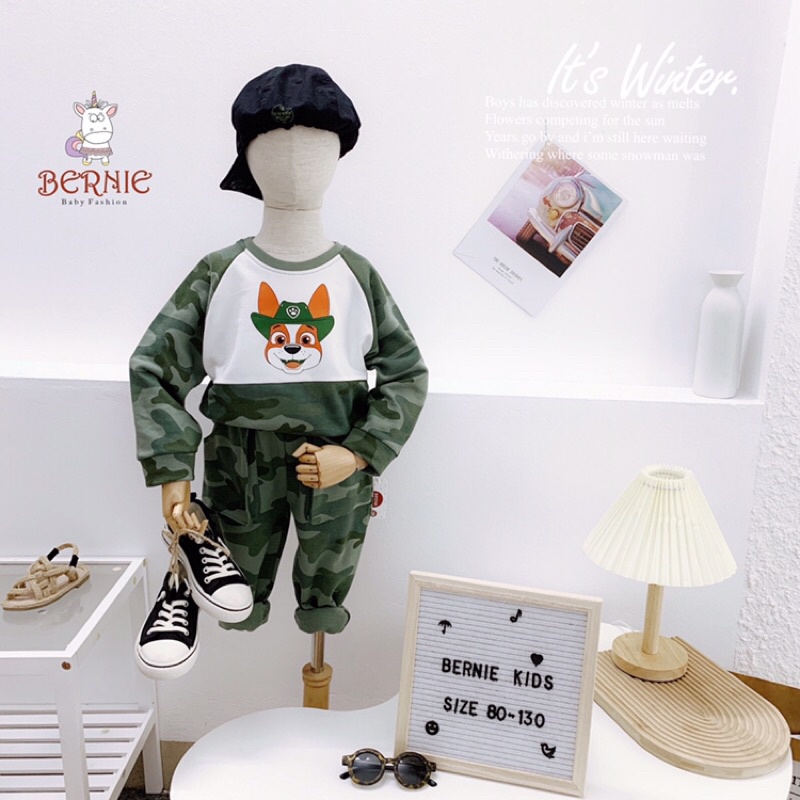 Bộ dài tay bé trai rằn ri hoạ tiết chú chó cứu hộ