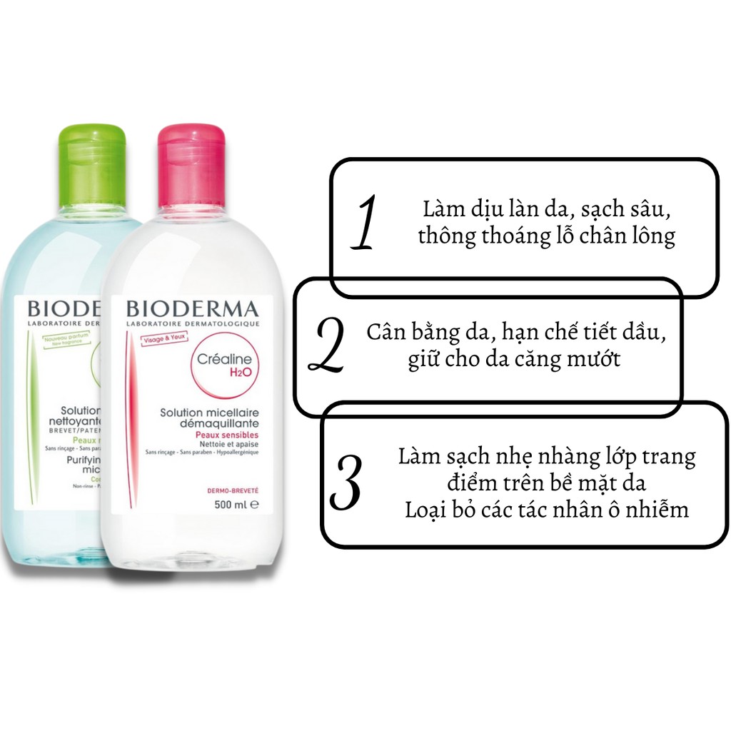 Nước tẩy trang Bioderma dành cho da dầu da mụn da nhạy cảm dịu nhẹ 100mL và 500mL TT01