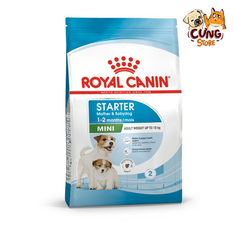 Thức ăn chó Royal Canin Mini Starter chó con tập ăn và chó mẹ cho con bú.