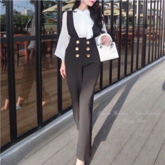 [MAY THEO SỐ ĐO] Quần yếm ống suông 6 nút, dáng rũ