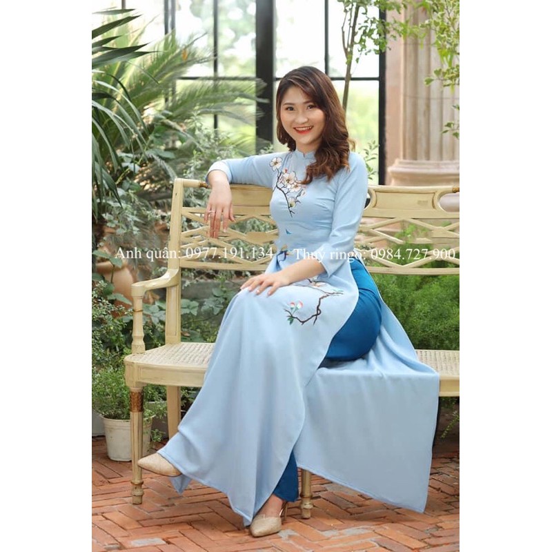 Áo dài may sẵn - áo thêu lắc tay thủ công