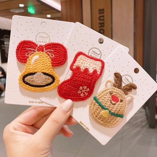 Kẹp tóc hình Noel thêu len Hanmade cho bé