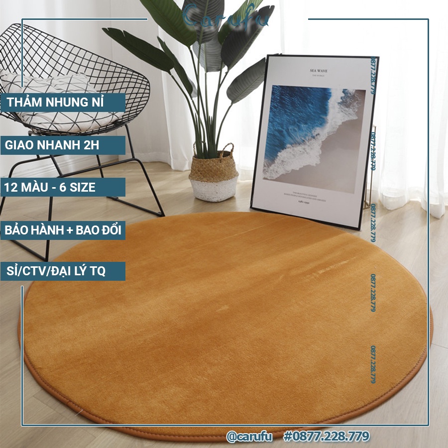 Thảm tròn trải sàn phòng khách 100cm màu KhaKi NHUNG nỉ cao cấp
