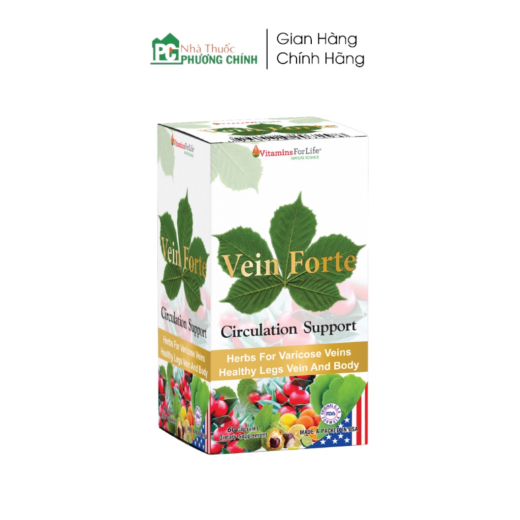 Viên Uống Giãn Tĩnh Mạch Vein Forte Vitamins For Life - Cải Thiện Suy Giãn Tĩnh Mạch &amp; Bệnh Trĩ (Hộp 30 - 60 Viên)