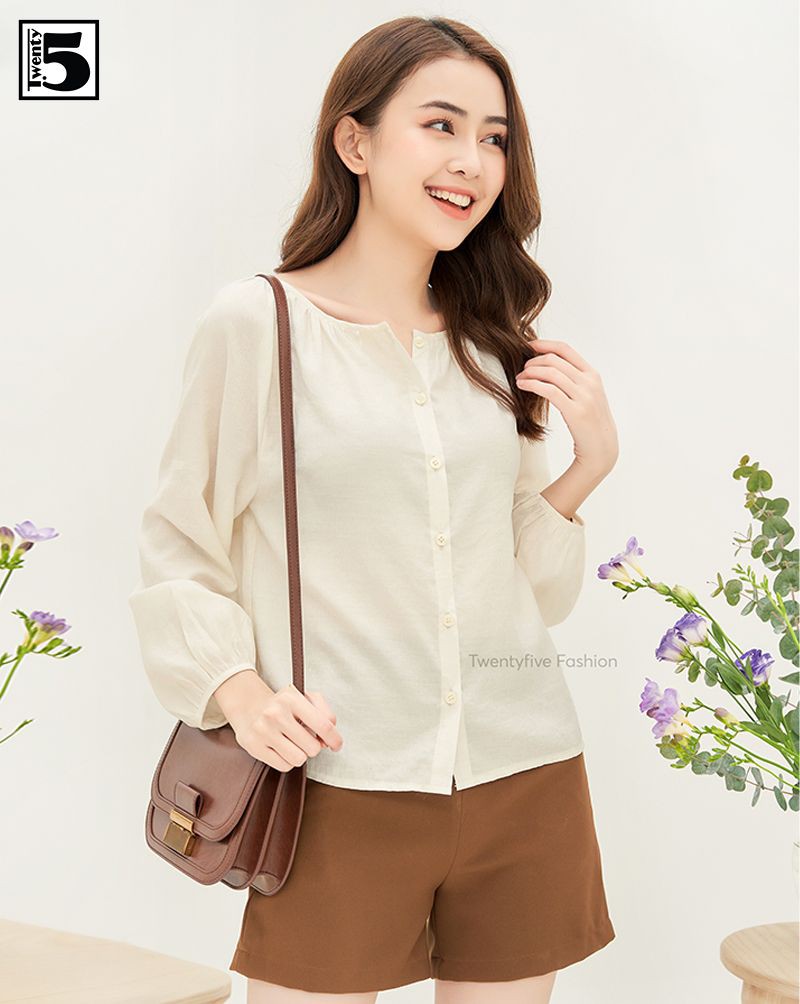 Áo sơ mi vintage, cổ tròn Twentyfive N1019