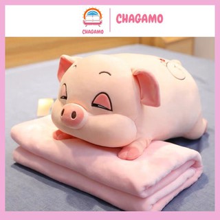 Chăn gối văn phòng 💖CHAGAMO💖   Mền Gối Heo 3 Trong 1 Kích Thước Mền 1*1,7m