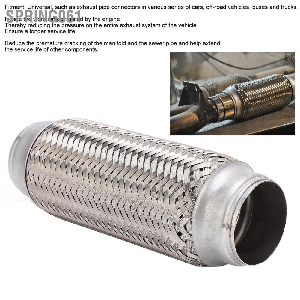 Spring061 Car Woven Exhaust Flexible Pipe Bellows 2x8.0in Stainless Steel Particle Filter Repair Replacement