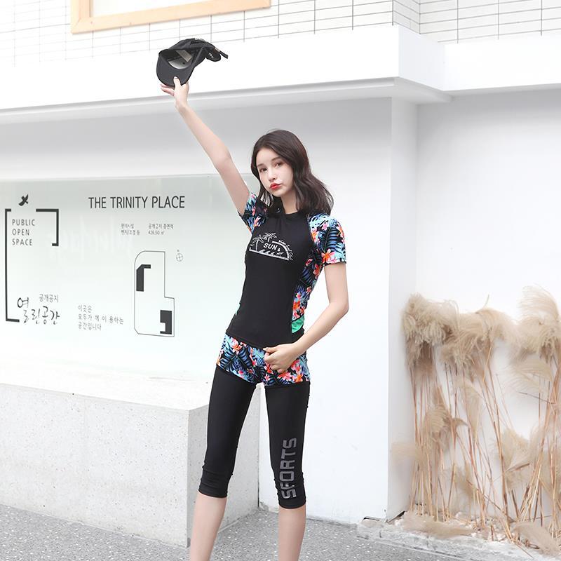 Bộ Đồ Bơi Ba Mảnh Áo Tay Ngắn + Quần Dài Thời Trang Cho Nữ | BigBuy360 - bigbuy360.vn