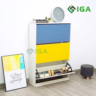 Tủ giày gỗ IGA hiện đại thông minh 3 màu khung trắng hiện đại phòng khách- GP20.4