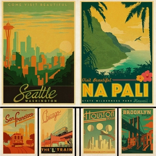 Áp Phích Treo Tường Hình HAWAII / ARUBA / BROOKLYN / SAN Frankcisco Phong Cách Retro Vintage Trang Trí Nhà Cửa / Quán Bar