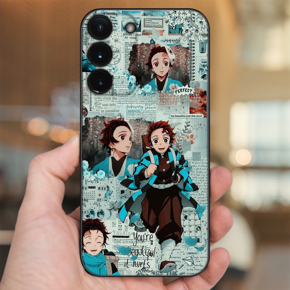 Ốp lưng Samsung S21, S21 Plus, S21 FE, S22, S22 Plus viền đen in hình Tanjiro Kimetsu No Yaiba