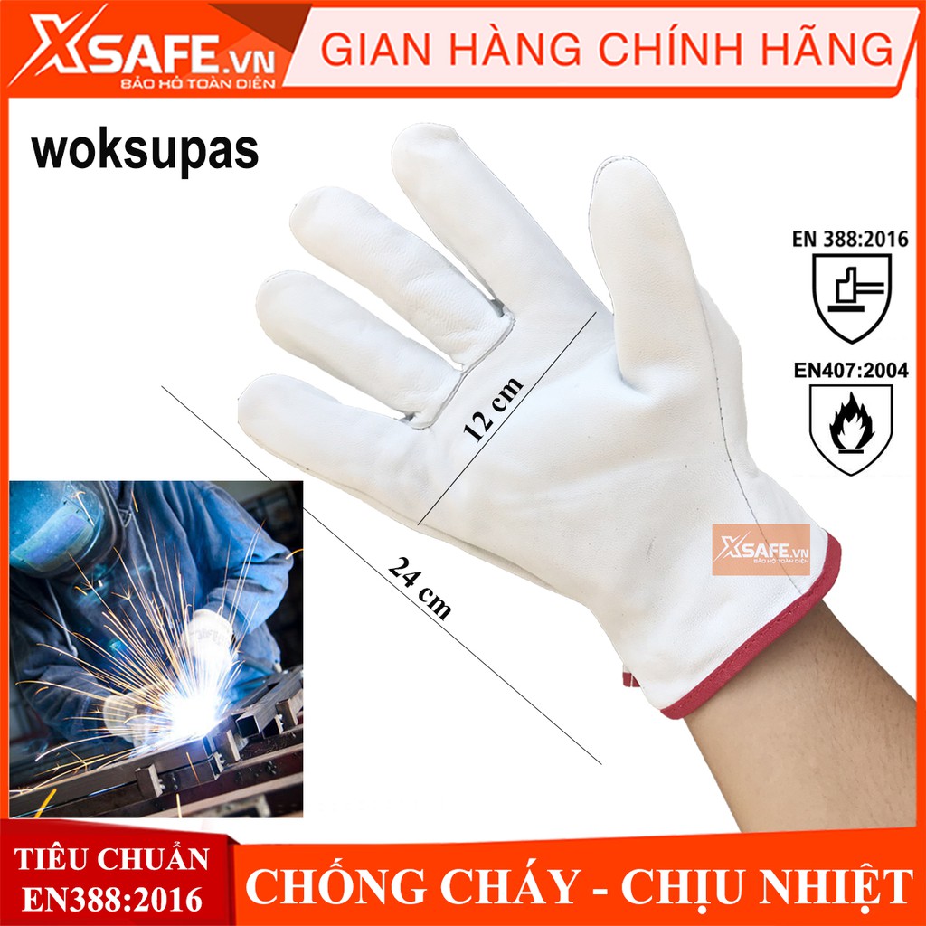 Bao Tay Hàn Woksupas chịu nhiệt - Găng tay da hàn tig - da heo cung cấp độ chính xác cao (trắng ngắn tay)