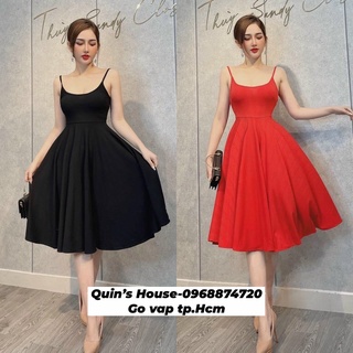Đầm 2 Dây Dáng Xòe chất vải thun co dãn 4 chiều dày dặn