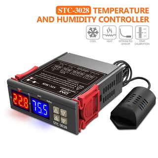 STC-3028 BỌ ĐIỀU KHIỂN NHIỆT ĐỘ, ĐỘ ẨM với đầu dò kép - Có màn hình led AC110-220V ; 12VDC 10A