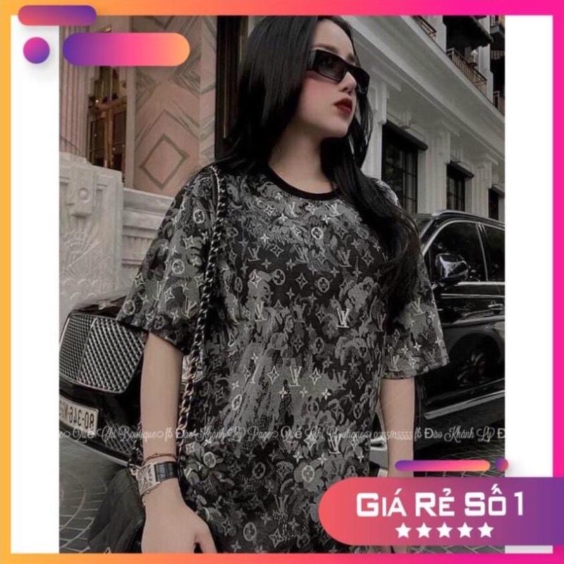 Áo Thun Tay Lỡ Unisex - Áo Phông Loang Form Rộng L.V Màu Xám Khói Độc Lạ Hot Trend 2022